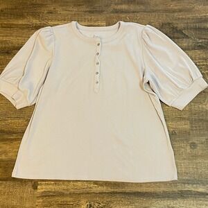 Me by Jennie Garth Womens XL Henley Top Lilac Purple Puff Sleeve Ribbed